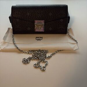 MCM Black Wallet with Silver Chain